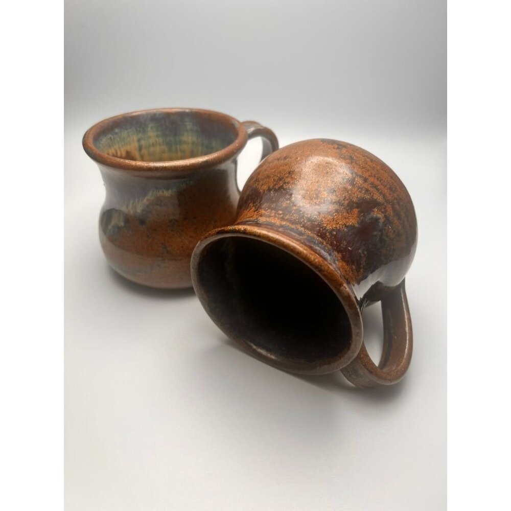 2 Vtg Studio Art Mugs Signed Teague 1981 Earthy Brown Blue 8oz